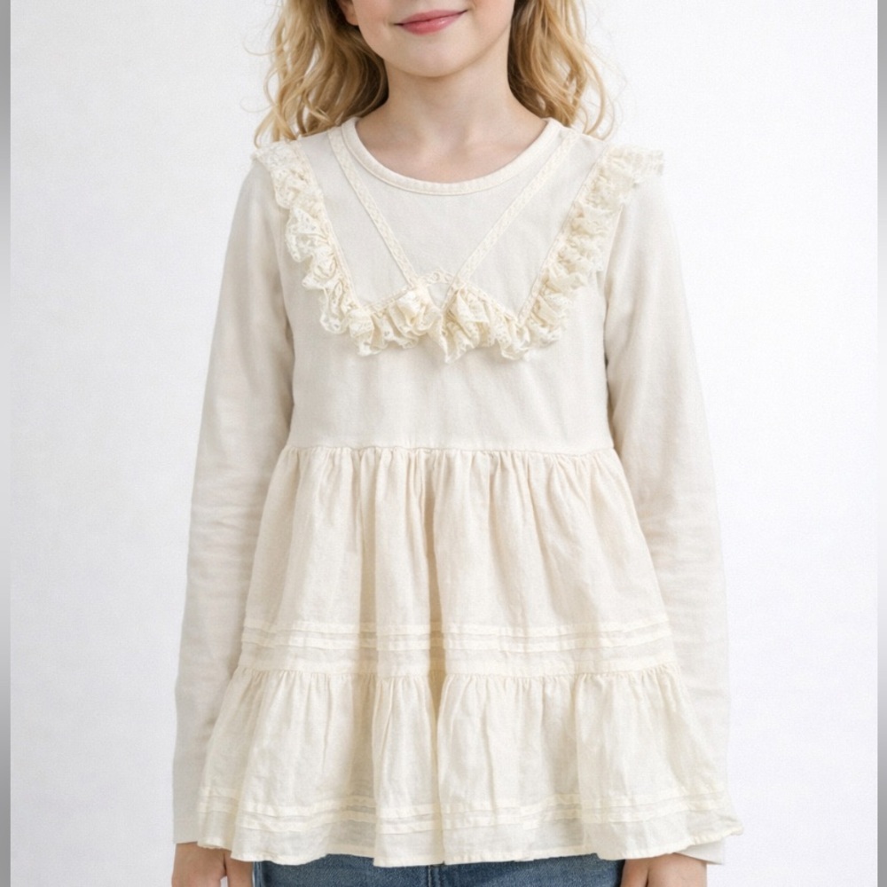 Matilda Jane Girls Ivory Ruffle Tiered Tunic Top Long Sleeve Vintage Style 10